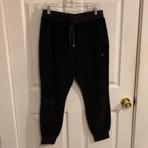Kate Spade Black Velour Joggers Size M Velvet Pants Drawstring Waist Womens